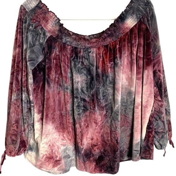 AE Outfitters Y2K Top Women's Large Off-Shoulder Watercolor Rock Concert Velvet - Picture 3 of 7